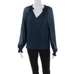 Caballero Collection Womens Textured Long Sleeve V-neck Blouse Blue Size XS